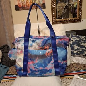 Fabletics Colorful Tie-dye Nylon Padded Tote Bag with Blue Straps Laptop Travel